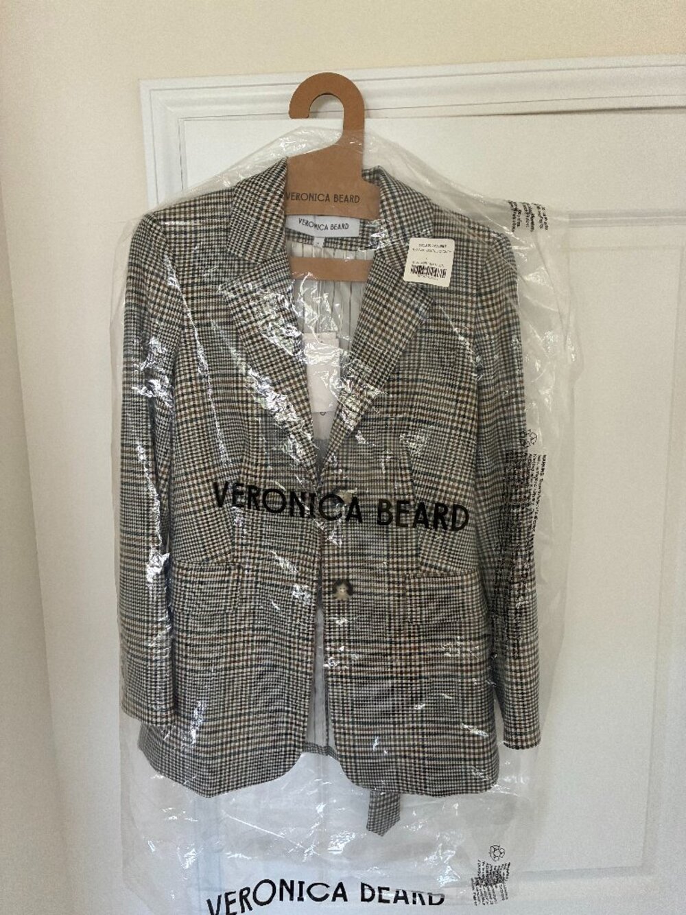 Veronica Beard Ryanne Belted Plaid Dickey Jacket Ecru Green Plaid Size 0 NWT